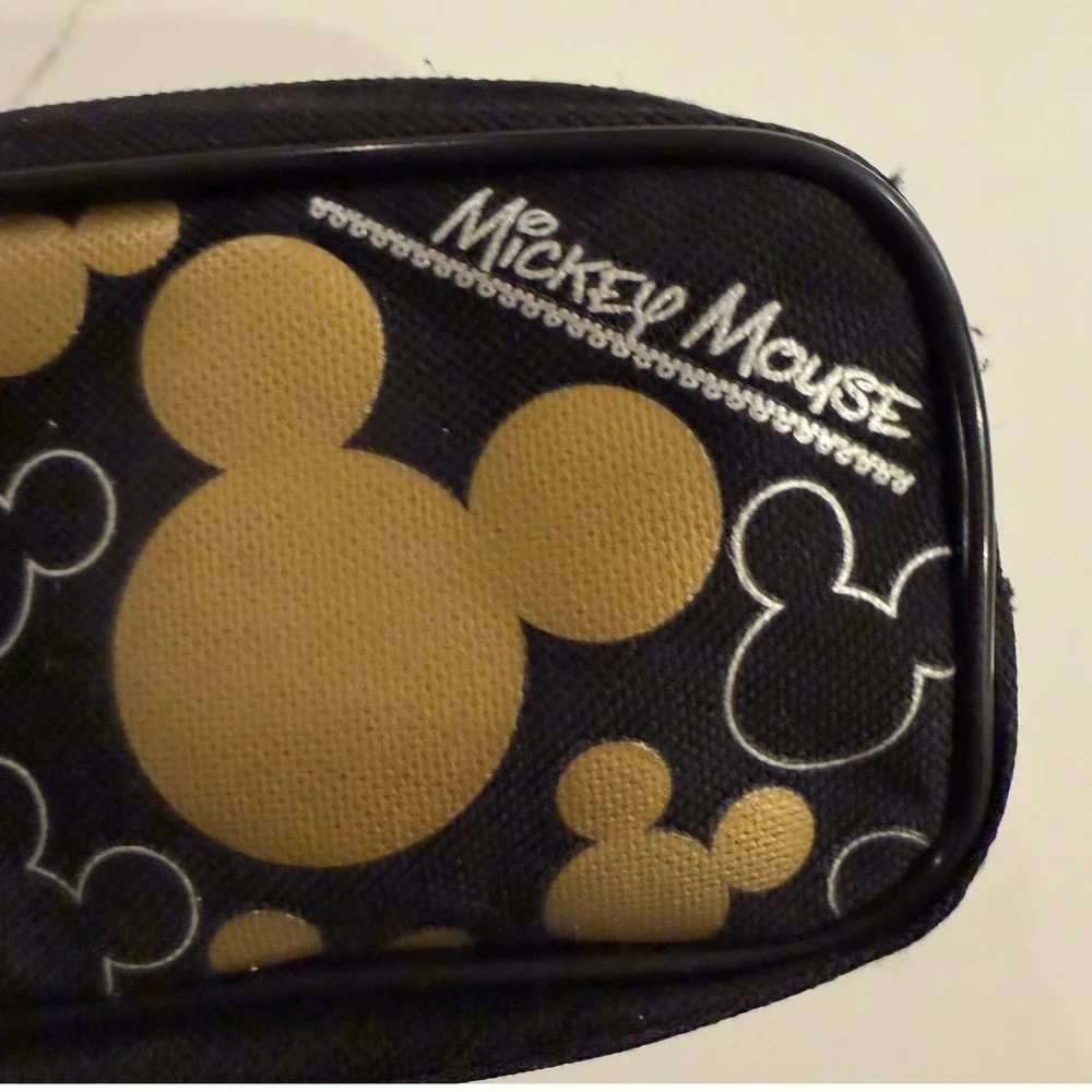 Disney Mickey Mouse Pencil Case Pouch Black Gold Metallic Silhouette Zipper‎ Bag